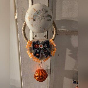Pumpkin Black Cat Halloween Doorknob Door Knob Hanger Glitter Bow Décor Fall
